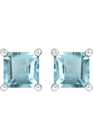By Request 9ct White Gold 4 Claw Square Aquamarine 5mm x 5mm Stud Earrings