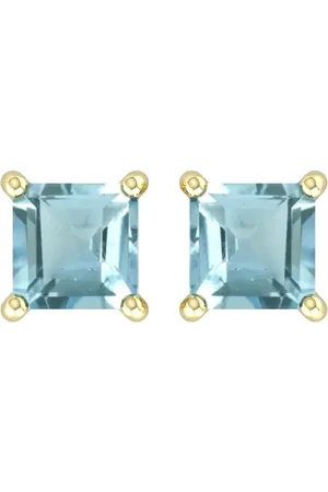 By Request 9ct Yellow Gold 4 Claw Square Aquamarine 5mm x 5mm Stud Earrings