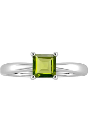 By Request 9ct White Gold 4 Claw Square Peridot 5mm x 5mm Ring- Ring Size A