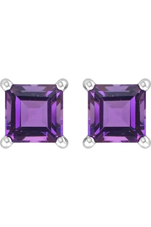 By Request 9ct White Gold 4 Claw Square Amethyst 5mm x 5mm Stud Earrings