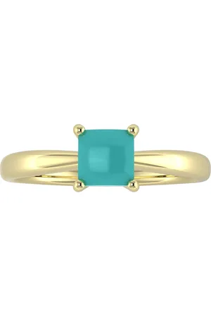 By Request 9ct Yellow Gold 4 Claw Square Turquoise 5mm x 5mm Ring- Ring Size A