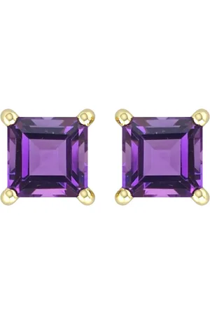 By Request 9ct Yellow Gold 4 Claw Square Amethyst 5mm x 5mm Stud Earrings
