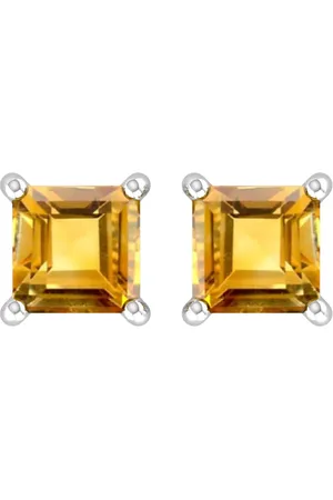 By Request 9ct White Gold 4 Claw Square Citrine 5mm x 5mm Stud Earrings