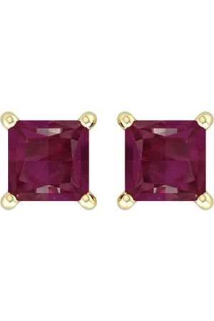 By Request 9ct Yellow Gold 4 Claw Square Ruby 5mm x 5mm Stud Earrings