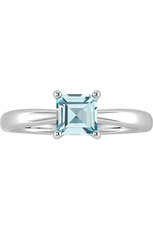 By Request 9ct White Gold 4 Claw Square Aquamarine 5mm x 5mm Ring- Ring Size A
