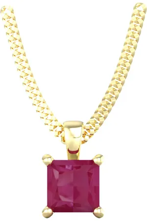 By Request 9ct Yellow Gold 4 Claw Square Ruby 5mm x 5mm Pendant & Chain