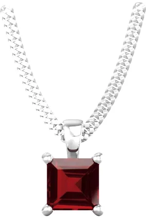 By Request 9ct White Gold 4 Claw Square Garnet 5mm x 5mm Pendant & Chain