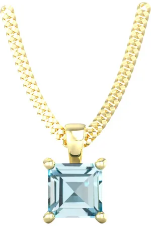 By Request 9ct Yellow Gold 4 Claw Square Aquamarine 5mm x 5mm Pendant & Chain
