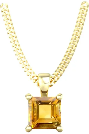By Request 9ct Yellow Gold 4 Claw Square Citrine 5mm x 5mm Pendant & Chain
