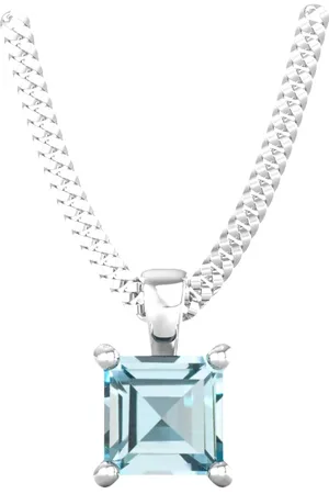 By Request 9ct White Gold 4 Claw Square Aquamarine 5mm x 5mm Pendant & Chain
