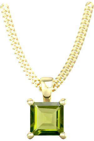 By Request 9ct Yellow Gold 4 Claw Square Peridot 5mm x 5mm Pendant & Chain
