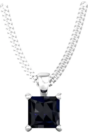 By Request 9ct White Gold 4 Claw Square Sapphire 5mm x 5mm Pendant & Chain