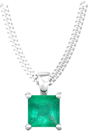 By Request 9ct White Gold 4 Claw Square Emerald 5mm x 5mm Pendant & Chain