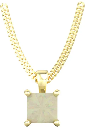 By Request 9ct Yellow Gold 4 Claw Square Opal 5mm x 5mm Pendant & Chain