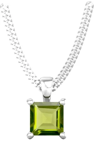 By Request 9ct White Gold 4 Claw Square Peridot 5mm x 5mm Pendant & Chain