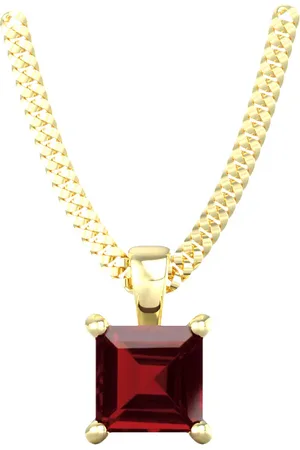 By Request 9ct Yellow Gold 4 Claw Square Garnet 5mm x 5mm Pendant & Chain