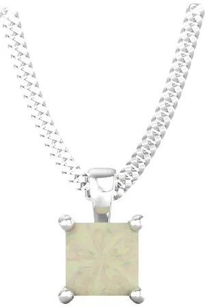 By Request 9ct White Gold 4 Claw Square Opal 5mm x 5mm Pendant & Chain