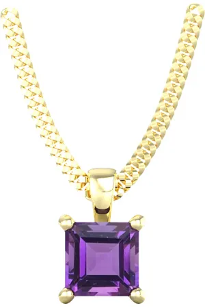 By Request 9ct Yellow Gold 4 Claw Square Amethyst 5mm x 5mm Pendant & Chain