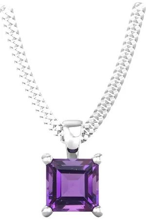 By Request 9ct White Gold 4 Claw Square Amethyst 5mm x 5mm Pendant & Chain