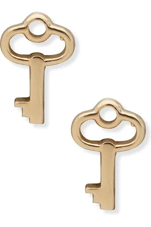 Ralph Lauren Sterling Silver Gold Finish Crystal Key Stud Earrings