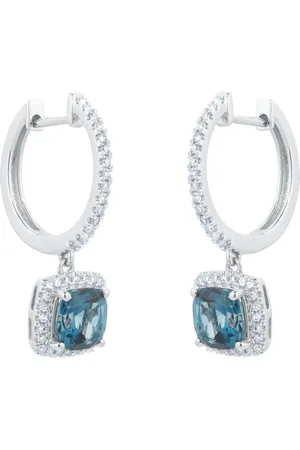GOLDSMITHS 18ct White Gold 0.43cttw Diamond Halo London Blue Topaz Hoop Earrings