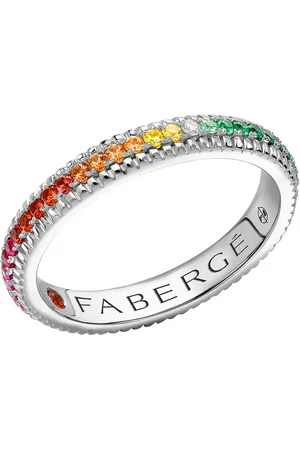 Faberge Colours of Love 18ct White Gold Rainbow Multicoloured Gemstone Fluted Eternity Ring - Ring Size K