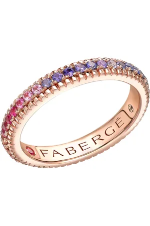 Faberge Colours of Love 18ct Rose Gold Rainbow Multicoloured Gemstone Fluted Eternity Ring - Ring Size J