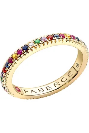 Faberge Colours of Love 18ct Yellow Gold Multicoloured Gemstone Fluted Eternity Ring - Ring Size I