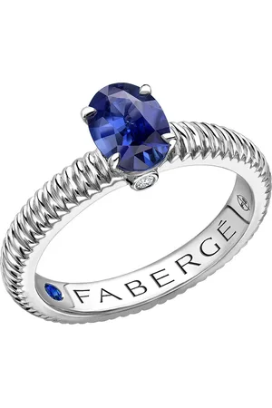 Faberge Colours of Love 18ct White Gold Blue Sapphire Fluted Ring - Ring Size I