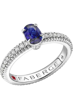 Faberge Colours of Love 18ct White Gold Blue Sapphire Fluted ring with Diamond Shoulders - Ring Size P