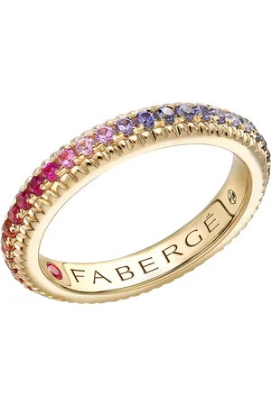 Faberge Colours of Love 18ct Yellow Rainbow Multicoloured Gemstone Fluted Eternity Ring - Ring Size I