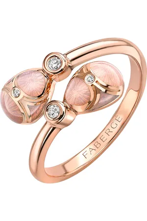 Faberge Heritage 18ct Rose Gold Diamond & Pink Enamel Crossover Ring - Ring Size J