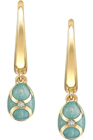 Faberge Heritage 18ct Yellow Gold & Turquoise Enamel Hoop Drop Earrings
