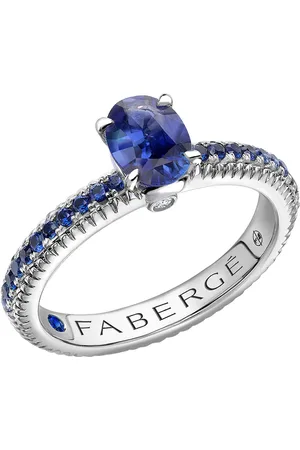 Faberge Colours of Love 18ct White Gold Blue Sapphire Fluted Ring with Sapphire Shoulders - Ring Size O