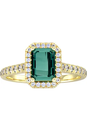 By Request 9ct Yellow Gold Green Tourmaline & Diamond Halo Ring with Diamond Shoulders - Ring Size A