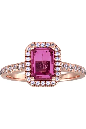 By Request 9ct Rose Gold Pink Tourmaline & Diamond Halo Ring with Diamond Shoulders - Ring Size A