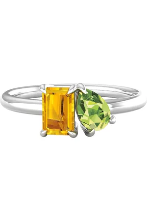 By Request 18ct White Gold Moi Et Toi Pear Peridot & Rectangular Citrine Ring - Ring Size F