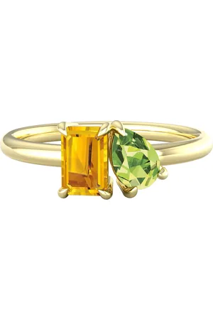 By Request 18ct Yellow Gold Moi Et Toi Pear Peridot & Rectangular Citrine Ring - Ring Size F