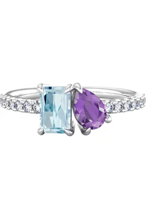 By Request 18ct White Gold Moi Et Toi Pear Amethyst & Rectangular Aquamarine Ring - Ring Size A