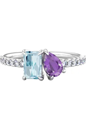 By Request 9ct White Gold Moi Et Toi Pear Amethyst & Rectangular Aquamarine Ring - Ring Size E