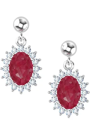 By Request 18ct White Gold Ruby & Diamond Cluster Drop Earrings