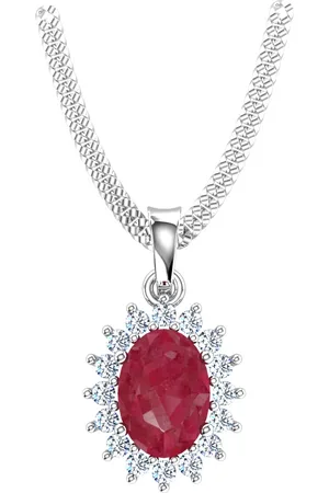 By Request 18ct White Gold Ruby & Diamond Cluster Pendant & Chain