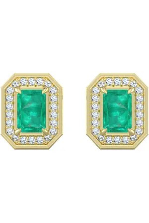 By Request 18ct Yellow Gold Emerald & Diamond Cluster Stud Earrings