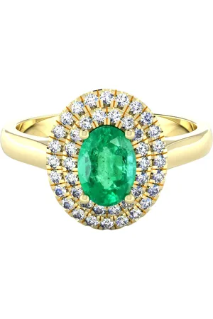 By Request 18ct Yellow Gold Emerald & Diamond Double Halo Cluster Ring - Ring Size A