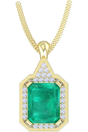 By Request 18ct Yellow Gold Emerald & Diamond Cluster Pendant & Chain