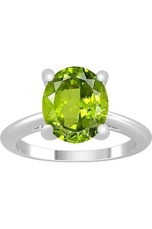 By Request 9ct White Gold 4 Claw Oval Cut Peridot Single Stone Ring - Ring Size A
