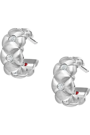 Faberge Treillage Brushed 18ct White Gold 0.25ct Diamond Hoop Earrings