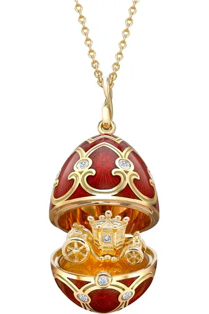 Faberge Heritage 18ct Yellow Gold & Red Guilloché Enamel State Coach Pendant