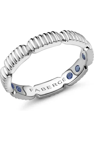Faberge Colours of Love 18ct White Gold Fluted Ring with Hidden Sapphires - Ring Size O