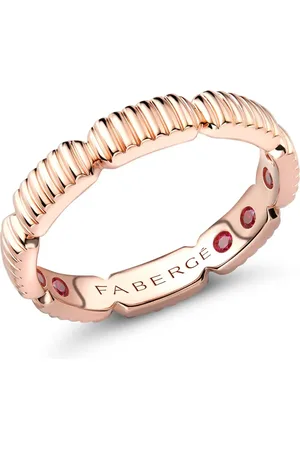 Faberge Colours of Love 18ct Rose Gold Fluted Ring with Hidden Rubies - Ring Size S